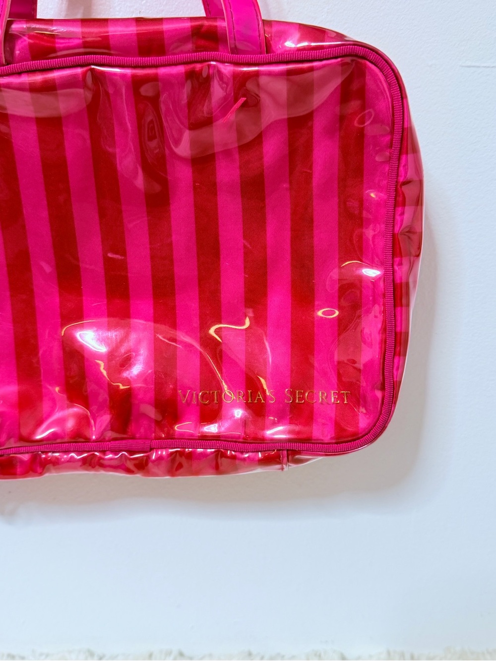 Vintage Y2K Victoria’s Secret Pink Stripe Travel Cosmetics Bag With Hanger - Picture 2 of 12